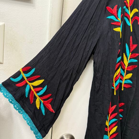 Shoreline 1X Plus Black Sheer‎ Cardigan Coverup Floral Embroidered Beach Boho - Picture 3 of 9